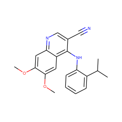 COc1cc2ncc(C#N)c(Nc3ccccc3C(C)C)c2cc1OC ZINC000003815337