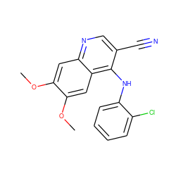 COc1cc2ncc(C#N)c(Nc3ccccc3Cl)c2cc1OC ZINC000013862204