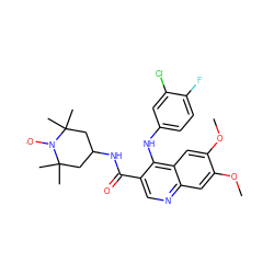 COc1cc2ncc(C(=O)NC3CC(C)(C)N([O])C(C)(C)C3)c(Nc3ccc(F)c(Cl)c3)c2cc1OC ZINC000101468776