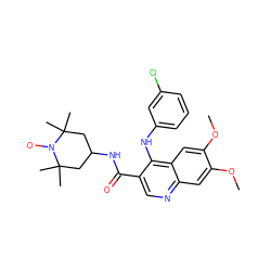 COc1cc2ncc(C(=O)NC3CC(C)(C)N([O])C(C)(C)C3)c(Nc3cccc(Cl)c3)c2cc1OC ZINC000101468766