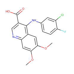 COc1cc2ncc(C(=O)O)c(Nc3ccc(F)c(Cl)c3)c2cc1OC ZINC000082156292