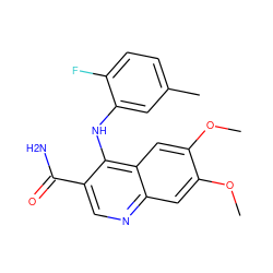 COc1cc2ncc(C(N)=O)c(Nc3cc(C)ccc3F)c2cc1OC ZINC000034221571