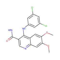 COc1cc2ncc(C(N)=O)c(Nc3cc(Cl)cc(Cl)c3)c2cc1OC ZINC000040935608