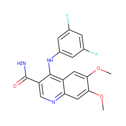 COc1cc2ncc(C(N)=O)c(Nc3cc(F)cc(F)c3)c2cc1OC ZINC000040933743