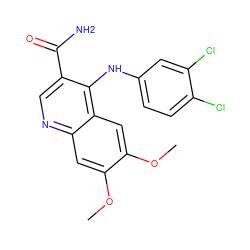 COc1cc2ncc(C(N)=O)c(Nc3ccc(Cl)c(Cl)c3)c2cc1OC ZINC000040934283