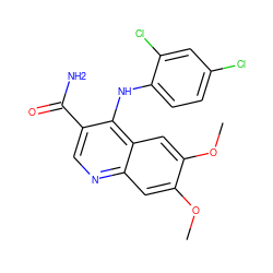 COc1cc2ncc(C(N)=O)c(Nc3ccc(Cl)cc3Cl)c2cc1OC ZINC000013862194