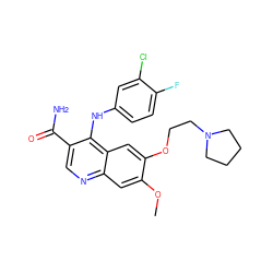 COc1cc2ncc(C(N)=O)c(Nc3ccc(F)c(Cl)c3)c2cc1OCCN1CCCC1 ZINC000040412153