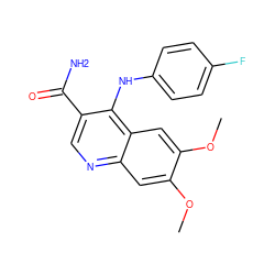 COc1cc2ncc(C(N)=O)c(Nc3ccc(F)cc3)c2cc1OC ZINC000040410864