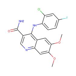 COc1cc2ncc(C(N)=O)c(Nc3ccc(F)cc3Cl)c2cc1OC ZINC000040918995