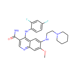 COc1cc2ncc(C(N)=O)c(Nc3ccc(F)cc3F)c2cc1NCCN1CCCCC1 ZINC000040412947