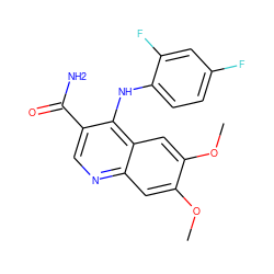 COc1cc2ncc(C(N)=O)c(Nc3ccc(F)cc3F)c2cc1OC ZINC000040919185