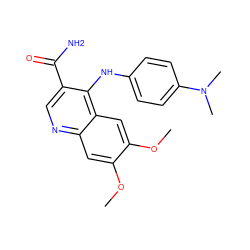 COc1cc2ncc(C(N)=O)c(Nc3ccc(N(C)C)cc3)c2cc1OC ZINC000053185007