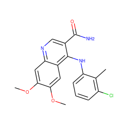 COc1cc2ncc(C(N)=O)c(Nc3cccc(Cl)c3C)c2cc1OC ZINC000040412542