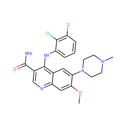 COc1cc2ncc(C(N)=O)c(Nc3cccc(Cl)c3Cl)c2cc1N1CCN(C)CC1 ZINC000040933091