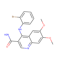 COc1cc2ncc(C(N)=O)c(Nc3ccccc3Br)c2cc1OC ZINC000040934113
