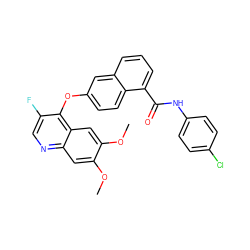 COc1cc2ncc(F)c(Oc3ccc4c(C(=O)Nc5ccc(Cl)cc5)cccc4c3)c2cc1OC ZINC000029135608