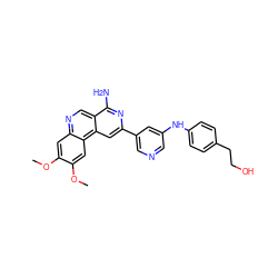 COc1cc2ncc3c(N)nc(-c4cncc(Nc5ccc(CCO)cc5)c4)cc3c2cc1OC ZINC000045256335