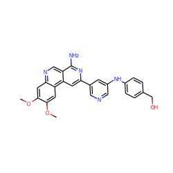 COc1cc2ncc3c(N)nc(-c4cncc(Nc5ccc(CO)cc5)c4)cc3c2cc1OC ZINC000045256833