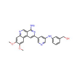 COc1cc2ncc3c(N)nc(-c4cncc(Nc5cccc(CO)c5)c4)cc3c2cc1OC ZINC000045259237