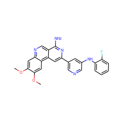 COc1cc2ncc3c(N)nc(-c4cncc(Nc5ccccc5F)c4)cc3c2cc1OC ZINC000045260686