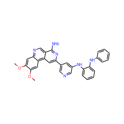 COc1cc2ncc3c(N)nc(-c4cncc(Nc5ccccc5Nc5ccccc5)c4)cc3c2cc1OC ZINC000045320566