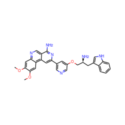 COc1cc2ncc3c(N)nc(-c4cncc(OC[C@@H](N)Cc5c[nH]c6ccccc56)c4)cc3c2cc1OC ZINC000049112034