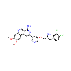 COc1cc2ncc3c(N)nc(-c4cncc(OC[C@@H](N)Cc5ccc(Cl)c(Cl)c5)c4)cc3c2cc1OC ZINC000049783904