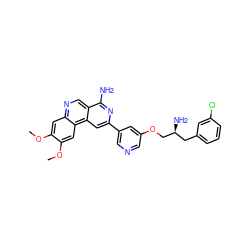 COc1cc2ncc3c(N)nc(-c4cncc(OC[C@@H](N)Cc5cccc(Cl)c5)c4)cc3c2cc1OC ZINC000049089532