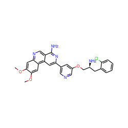 COc1cc2ncc3c(N)nc(-c4cncc(OC[C@@H](N)Cc5ccccc5Cl)c4)cc3c2cc1OC ZINC000049113411