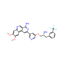 COc1cc2ncc3c(N)nc(-c4cncc(OC[C@H](N)Cc5cccc(C(F)(F)F)c5)c4)cc3c2cc1OC ZINC000049784862