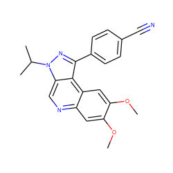 COc1cc2ncc3c(c(-c4ccc(C#N)cc4)nn3C(C)C)c2cc1OC ZINC000169704833