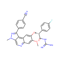 COc1cc2ncc3c(c(-c4ccc(C#N)cc4)nn3C)c2cc1O[C@@H](C(=O)NC(=N)N)c1ccc(F)cc1 ZINC000169704828