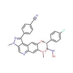 COc1cc2ncc3c(c(-c4ccc(C#N)cc4)nn3C)c2cc1O[C@@H](C(=O)NO)c1ccc(F)cc1 ZINC000169704826