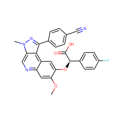 COc1cc2ncc3c(c(-c4ccc(C#N)cc4)nn3C)c2cc1O[C@@H](C(=O)O)c1ccc(F)cc1 ZINC000113391139