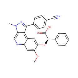 COc1cc2ncc3c(c(-c4ccc(C#N)cc4)nn3C)c2cc1O[C@@H](C(=O)O)c1ccccc1 ZINC000169704785