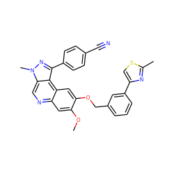 COc1cc2ncc3c(c(-c4ccc(C#N)cc4)nn3C)c2cc1OCc1cccc(-c2csc(C)n2)c1 ZINC000169704813