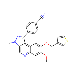 COc1cc2ncc3c(c(-c4ccc(C#N)cc4)nn3C)c2cc1OCc1ccsc1 ZINC000169704804