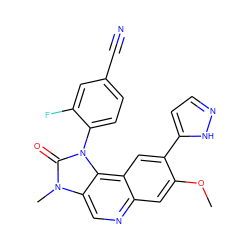 COc1cc2ncc3c(c2cc1-c1ccn[nH]1)n(-c1ccc(C#N)cc1F)c(=O)n3C ZINC000113412903