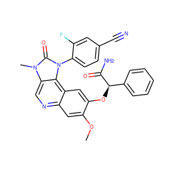 COc1cc2ncc3c(c2cc1O[C@@H](C(N)=O)c1ccccc1)n(-c1ccc(C#N)cc1F)c(=O)n3C ZINC000113412840