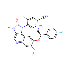 COc1cc2ncc3c(c2cc1O[C@@H](CN)c1ccc(F)cc1)n(-c1ccc(C#N)cc1F)c(=O)n3C ZINC000200362806