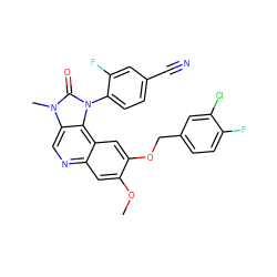 COc1cc2ncc3c(c2cc1OCc1ccc(F)c(Cl)c1)n(-c1ccc(C#N)cc1F)c(=O)n3C ZINC000145740802