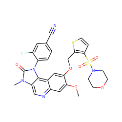 COc1cc2ncc3c(c2cc1OCc1sccc1S(=O)(=O)N1CCOCC1)n(-c1ccc(C#N)cc1F)c(=O)n3C ZINC000113412882