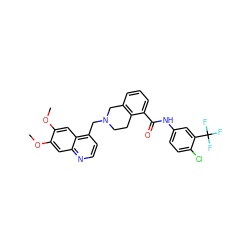 COc1cc2nccc(CN3CCc4c(cccc4C(=O)Nc4ccc(Cl)c(C(F)(F)F)c4)C3)c2cc1OC ZINC000049881544