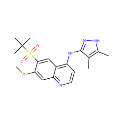 COc1cc2nccc(Nc3n[nH]c(C)c3C)c2cc1S(=O)(=O)C(C)(C)C ZINC000202009534