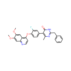 COc1cc2nccc(Oc3ccc(-c4c(C)nc(Cc5ccccc5)[nH]c4=O)cc3F)c2cc1OC ZINC000036488963