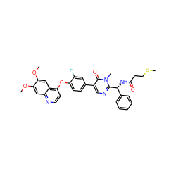 COc1cc2nccc(Oc3ccc(-c4cnc([C@H](NC(=O)CCSC)c5ccccc5)n(C)c4=O)cc3F)c2cc1OC ZINC000042806226