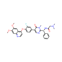 COc1cc2nccc(Oc3ccc(-c4cnc([C@H](NC(=O)CN(C)C)c5ccccc5)n(C)c4=O)cc3F)c2cc1OC ZINC000042807749