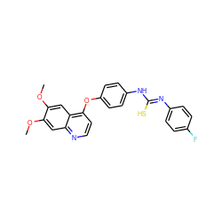 COc1cc2nccc(Oc3ccc(N/C(S)=N/c4ccc(F)cc4)cc3)c2cc1OC ZINC000013610072