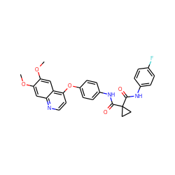 COc1cc2nccc(Oc3ccc(NC(=O)C4(C(=O)Nc5ccc(F)cc5)CC4)cc3)c2cc1OC ZINC000070466416