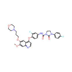 COc1cc2nccc(Oc3ccc(NC(=O)N4CCN(c5ccc(F)cc5)C4=O)cc3F)c2cc1OCCCN1CCOCC1 ZINC000049695401